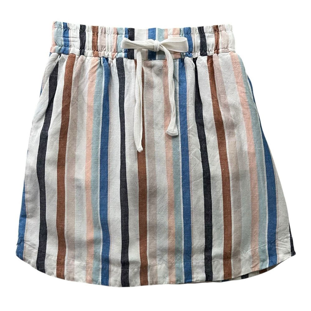 A New Day Women S Cream Blue Stripe Linen Blend Elastic Waist Pockets Mini Skirt